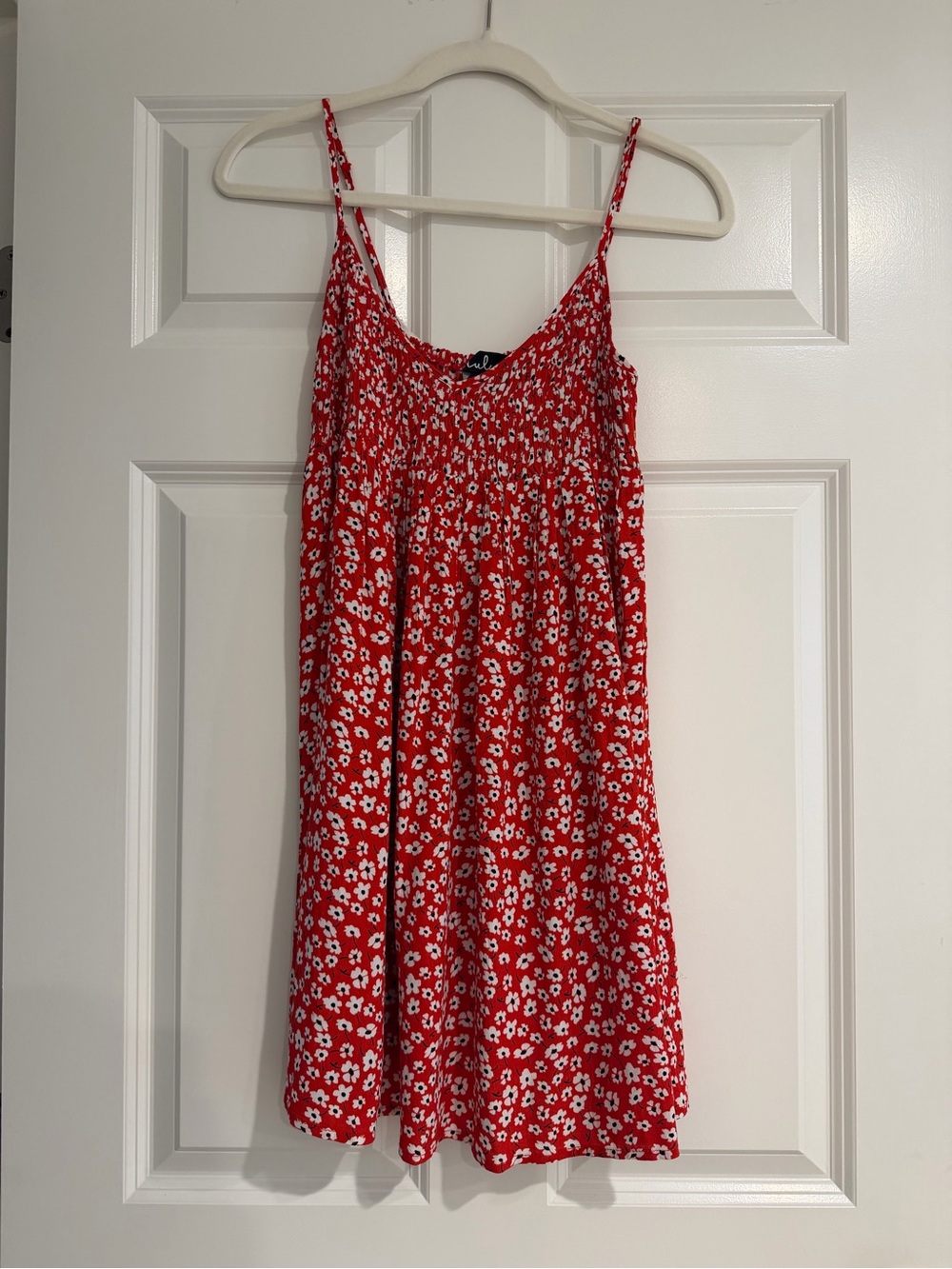 Lulu's Red Floral Mini Dress with White Daisy Print